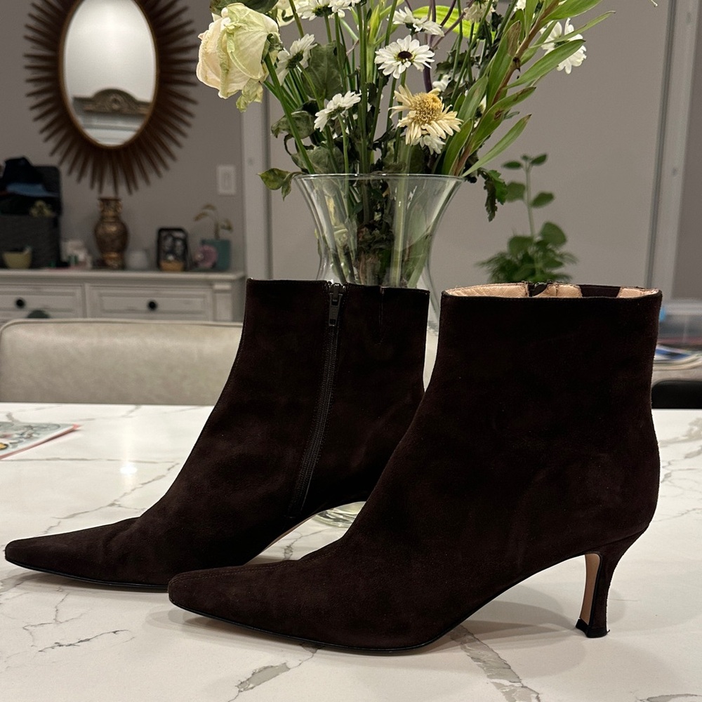 Saks Fifth Avenue Dark Brown Suede Pointed-Toe Ankle Boots